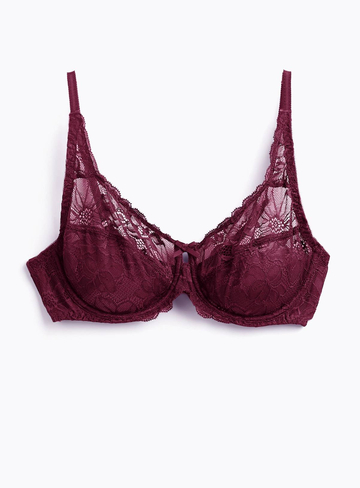 Dark Red Fleur Lace Full Cup Bra 36C - Image 3